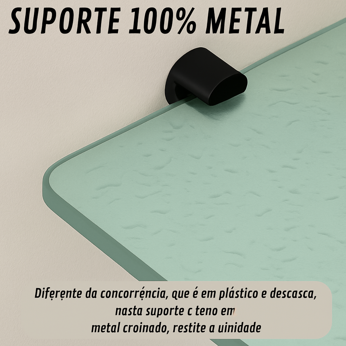 Prateleira de Vidro Incolor 20x20cm - 6mm com Suporte Preto