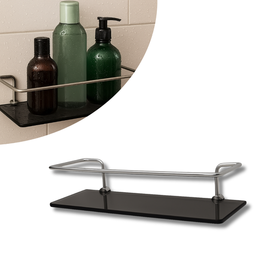 Porta Shampoo Reto Veneza Vidro Fumê 6mm e Alumínio Polido 30cm