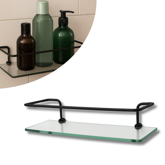 Porta Shampoo Reto Veneza Vidro Incolor - Haste Preto