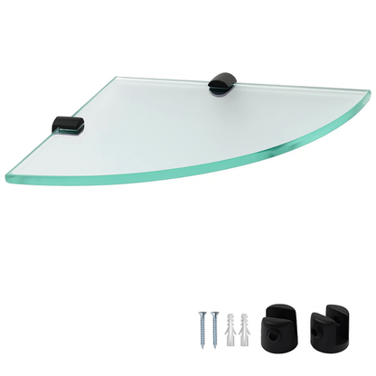 Prateleira de Vidro Incolor 20x20cm - 6mm com Suporte Preto