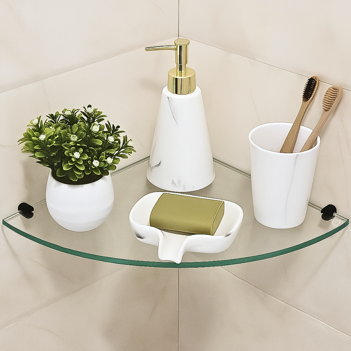 Prateleira de Vidro Incolor 20x20cm - 6mm com Suporte Preto