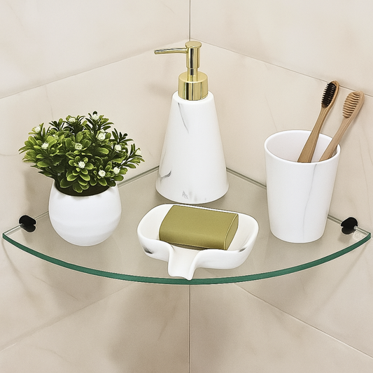 Prateleira de Vidro Incolor 20x20cm - 6mm com Suporte Preto