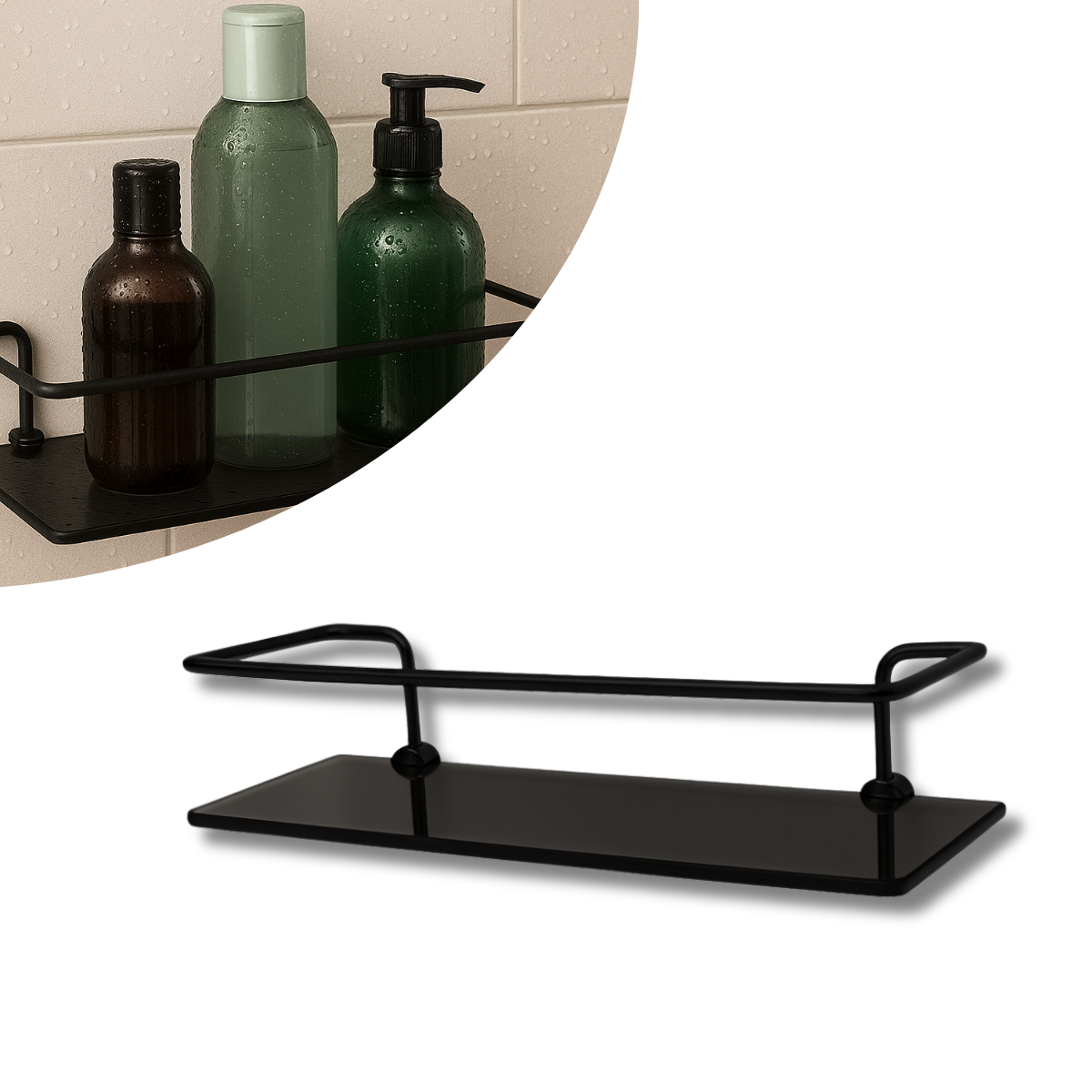 Porta Shampoo Reto Veneza Preto e Vidro Fumê - 30cm