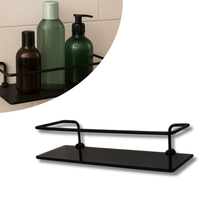 Porta Shampoo Reto Veneza Preto e Vidro Fumê - 30cm