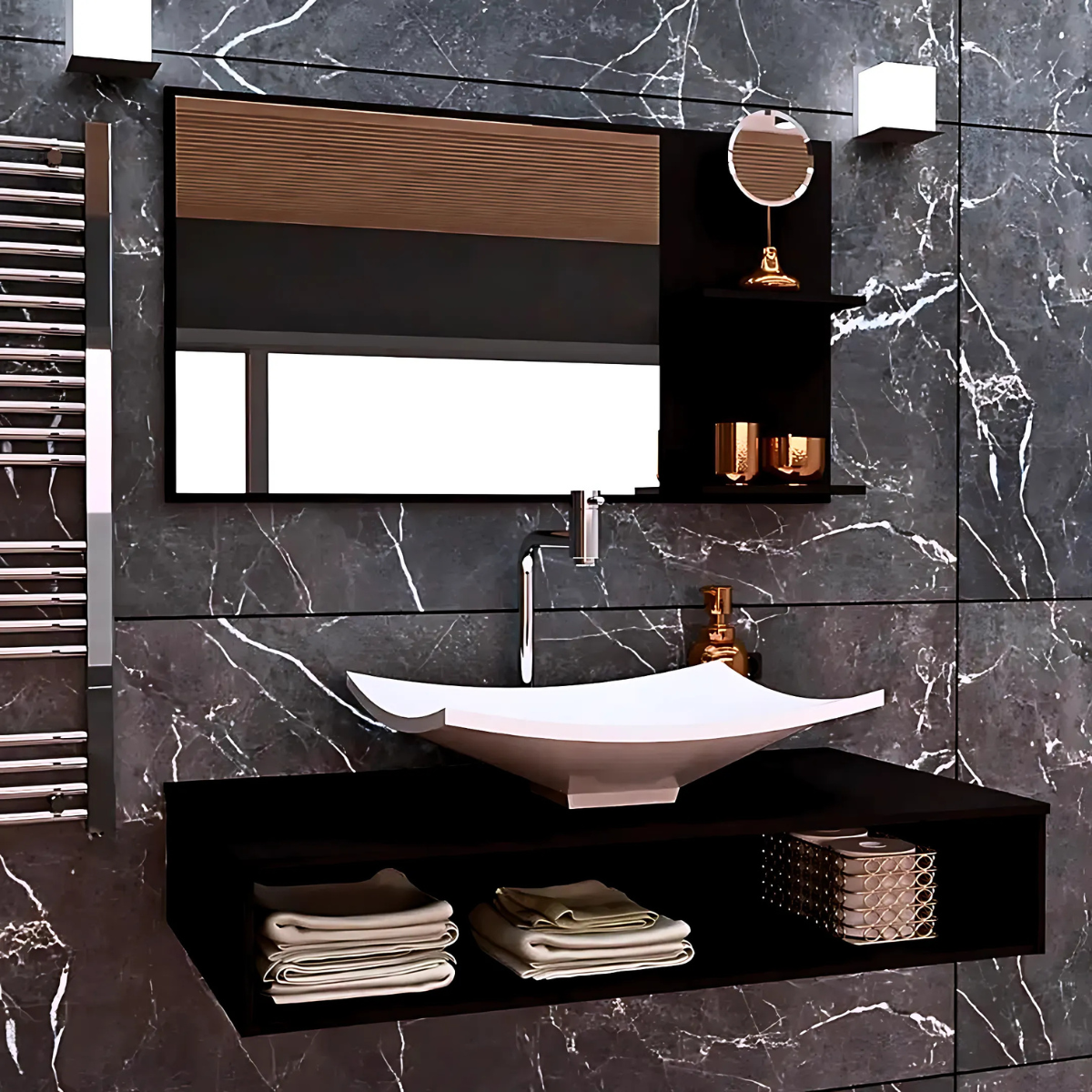 Espelheira para Banheiro 80cm MDF Branco Resistente com Prateleira