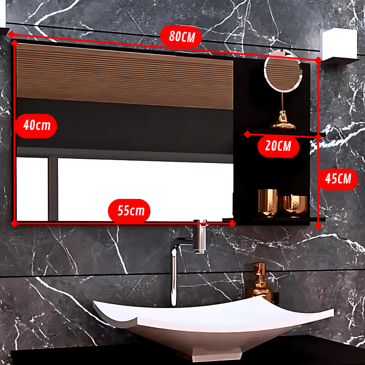 Espelheira para Banheiro 80cm MDF Branco Resistente com Prateleira