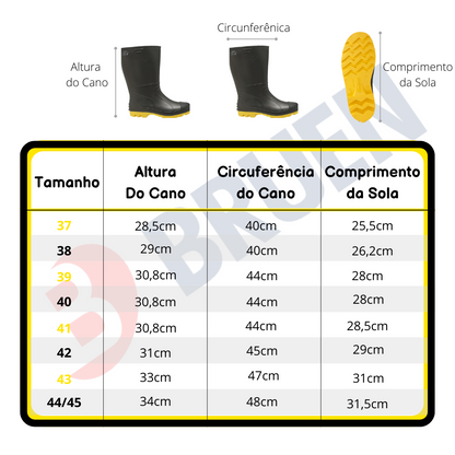 Bota de PVC Vulcabras Cano Médio Preto/Amarelo com CA