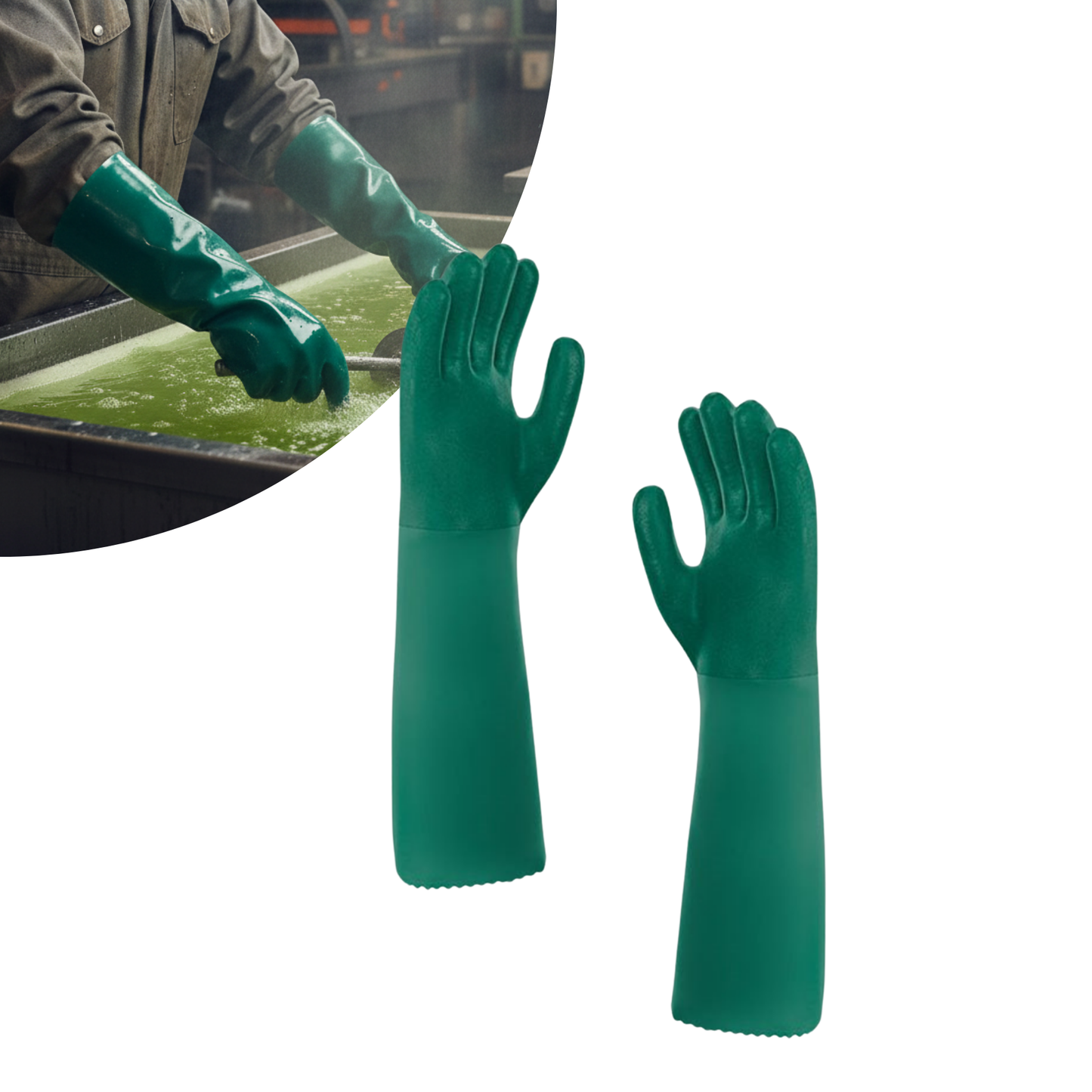 Luva de PVC Cano Longo 65cm Verde com CA Palma Áspera G