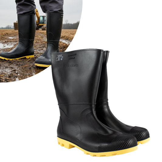 Bota de PVC Vulcabras Cano Médio Preto/Amarelo com CA