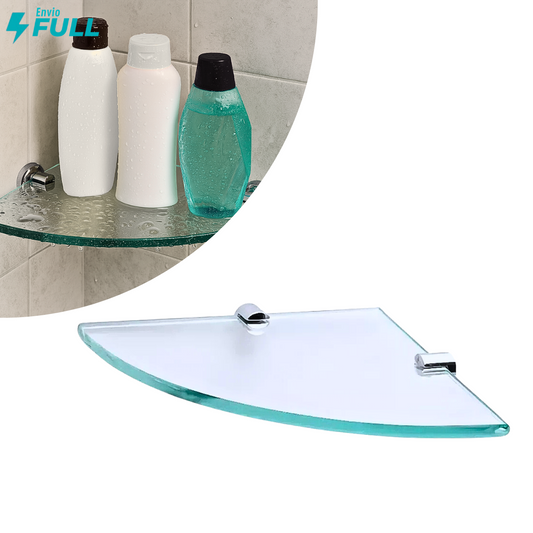 Prateleira de Vidro de Canto 25x25cm Incolor - 6mm com Suporte